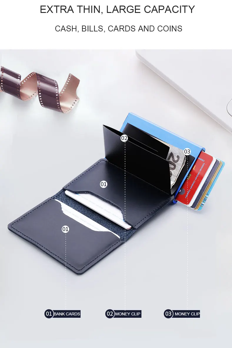Casekey натуральный воск масло кожа кредитный держатель для карт алюминиевый кошелек из нержавеющей RFID Блокировка портмоне для деловых мужчин