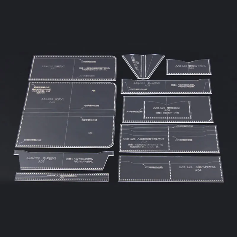 Acrylic template Набор для творчества Длинный кошелек акриловый кожаный шаблон кожевенное ремесло инструмент для кожаного бумажника ручной работы Шаблон трафарет 20*10*1,5 см - Цвет: Acrylic template