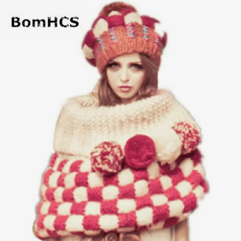 Шляпа bomhcs + шаль перчатки 100% ручная работа вязаная мягкая зимняя теплая Плотная
