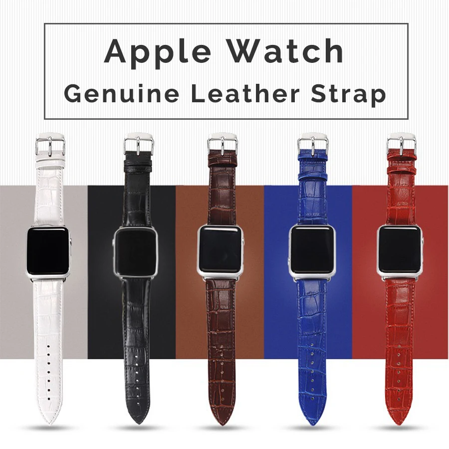 Ремешок из натуральной кожи с металлической пряжкой для Apple Watch 38 мм 42 мм для женщин и мужчин Крокодил Спортивные ремни 40 мм 44 мм iWatch Band