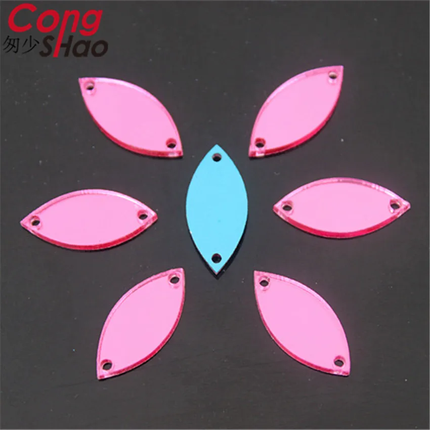 9x20mm Cong Shao, 40 шт., высокое качество, фуксия, зеркальные пришитые Стразы с отверстиями, плоская задняя сторона, акриловый пришивной камень для отделки костюма YB997 - Цвет: 9x20mm