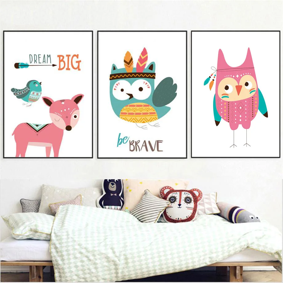 Енот лося Лев лиса кошка Большой Wall Art Холст Картина Nordic Плакаты и принты Животные репродукции настенные панно дети декор комнаты