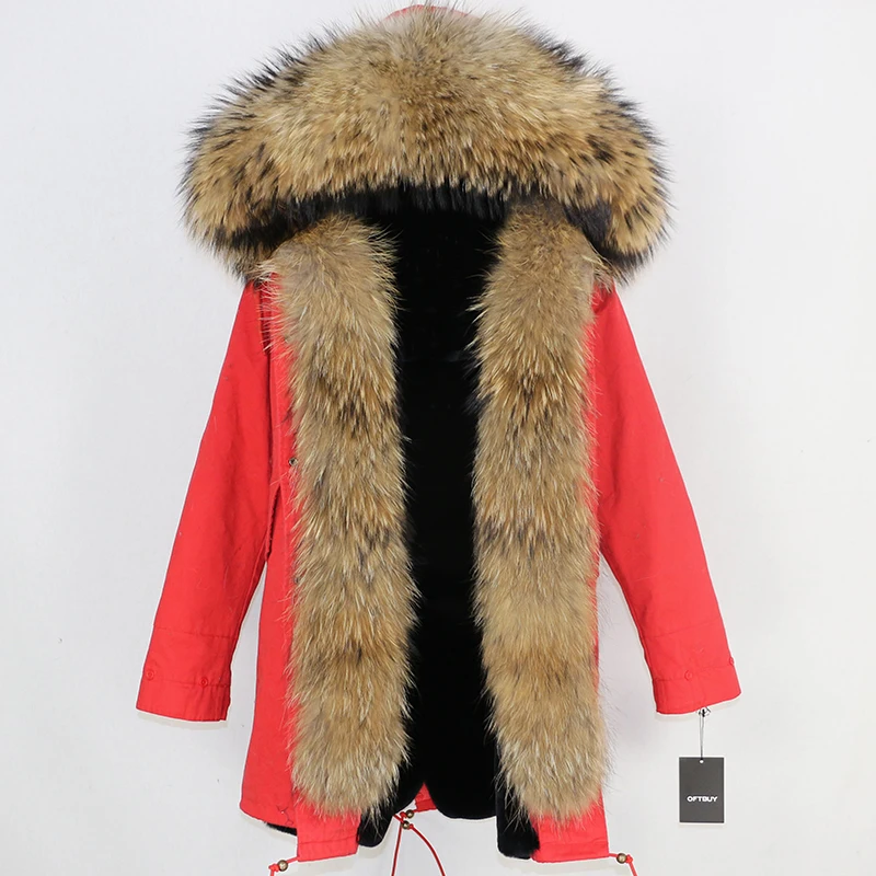 OFTBUY длинная парка, пальто из натурального меха енота, зимняя куртка для женщин, уличная верхняя одежда, Толстая Теплая Повседневная куртка с большим меховым воротником