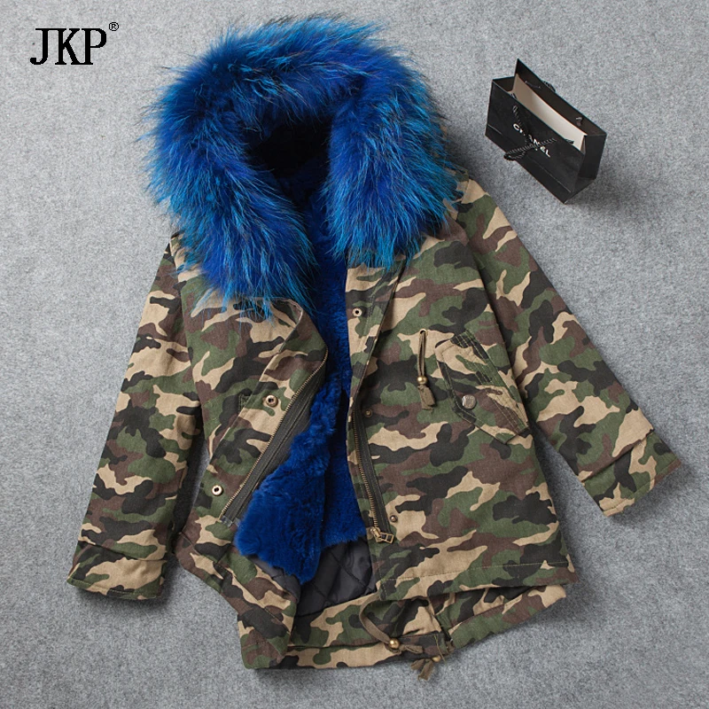 Зимнее детское меховое пальто с воротником из меха енота кроличьего для