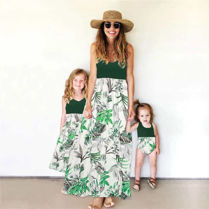 

Mother Daughter Dresses Sleeveless Floral Print Long Dress Vestido Mommy and me clothes 2019 Summer Mom and Daughter Dress C0480