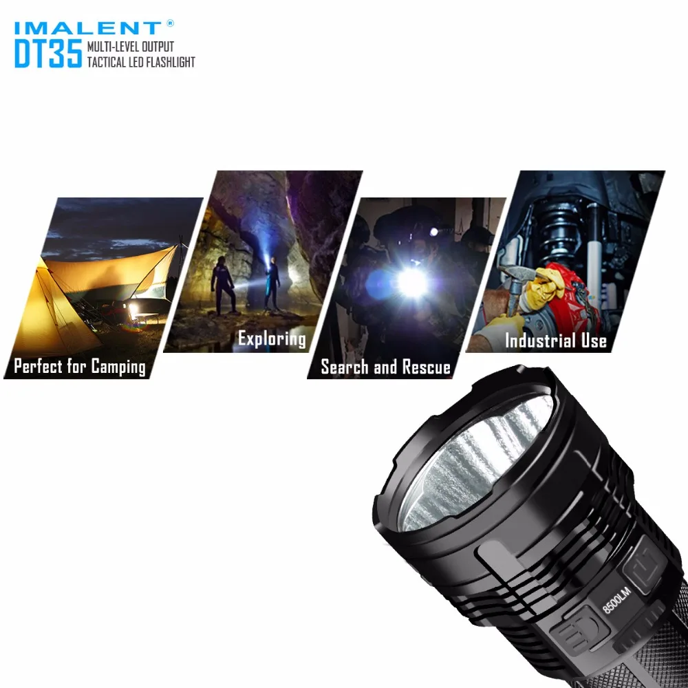 IMALENT DT35 светодиодный фонарик USB Перезаряжаемый CREE XHP35 8500 люмен 1000 м светодиодный тактический фонарь с 18650 батареей