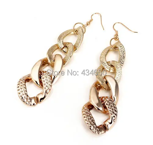 Copper Coated Plastic Drop Women Earrings with Aluminum brass earring hook gold color plated nickel 90x25mm Sold By Pair | Украшения и