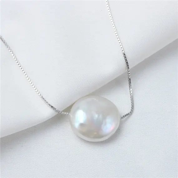 

Классические ювелирные изделия из одного жемчуга AA 12 мм, ожерелье из белого пресноводного жемчуга серебристого цвета, свадебный подарок дл...