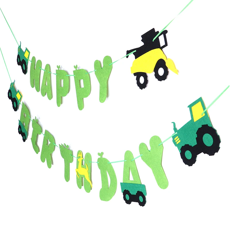 С днем рождения Зеленый трактор войлочный баннер перьевая ферма гирлянда для