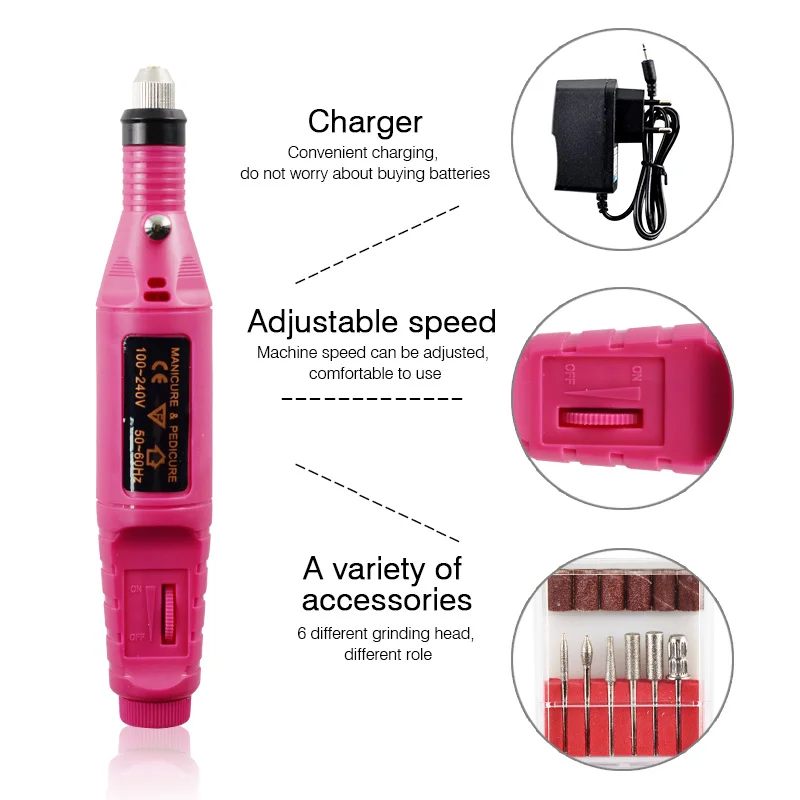 Профессиональная электрическая дрель для ногтей 1 комплект 6 бит набор педикюра