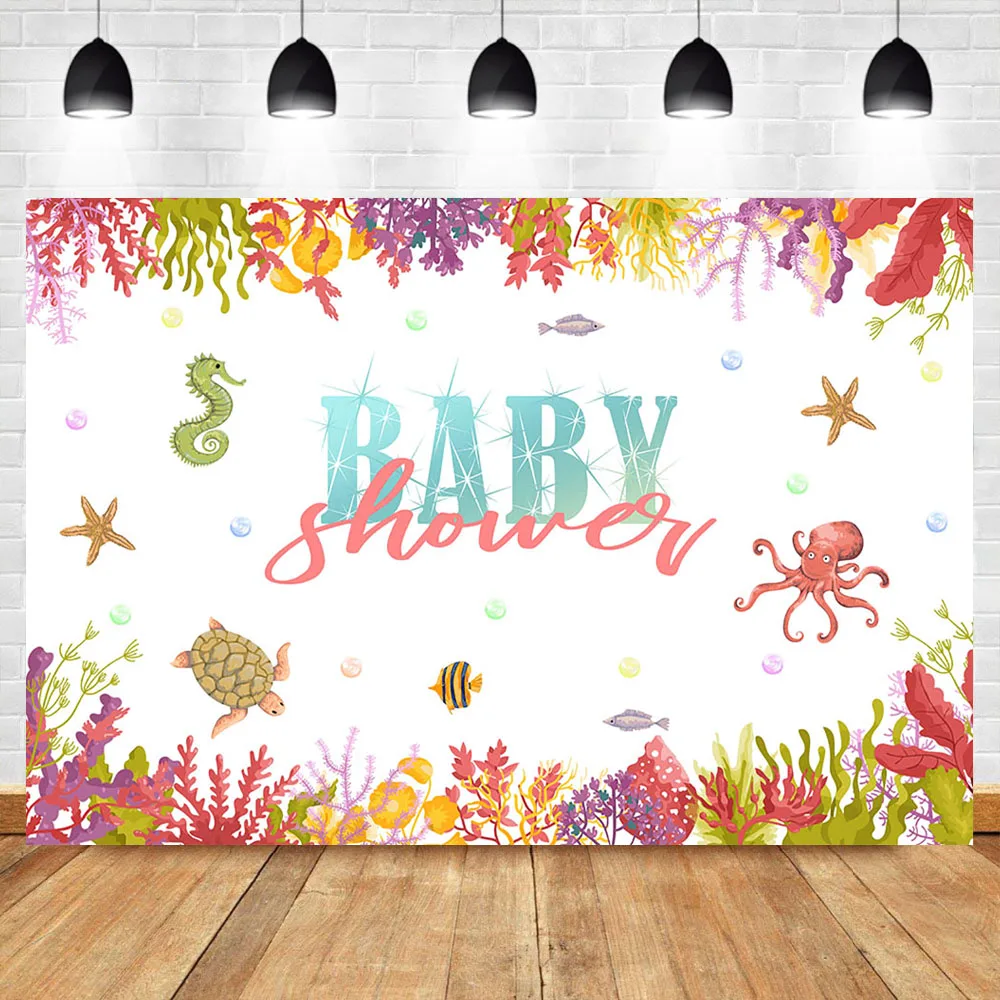 

Fairy Tale Underwater World Backdrop Starfish Coral Turtle Baby Shower Photography Background Childen Birthday Party Backdrops