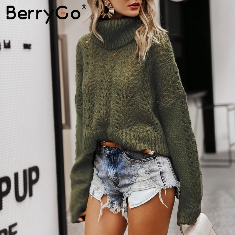 BerryGo Водолазка Выдалбливают вязаный свитер женский пуловер падение длинный