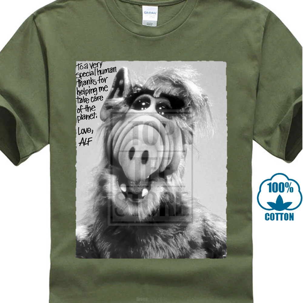 Армейский зеленый Alf V9 ТВ шоу плакат 1986 Футболка белая все размеры S до 4Xl - Цвет: Армейский зеленый