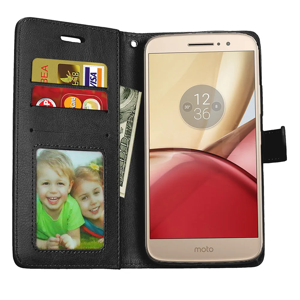 Чехол для Motorola Moto M с часами из искусственной кожи откидной крышкой и подставкой