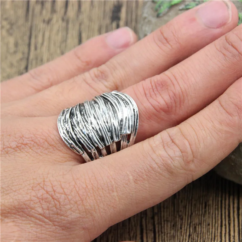 Винтаж завод гнездо Кольца полые Дизайн Античная Посеребренная Модные