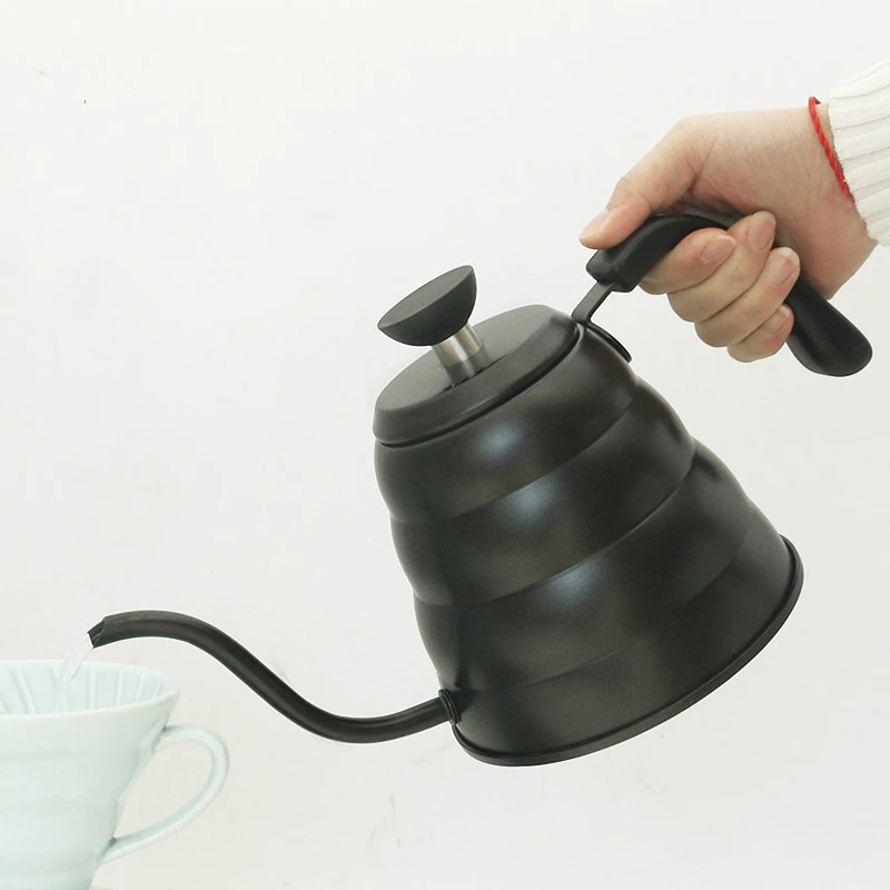 Black 1.2L Кофейник из нержавеющей стали, чайник с длинным носиком, гусиная шея, капельный кофе, чайник, термо-чайник, термометр, заварочный чайник, 1000 мл - Цвет: Black 1.2L