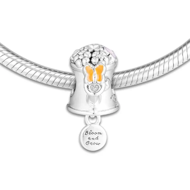 Fashion Spring Blooming Watering Can Charm Bead Fits Pandora Bracelets Original 925 Sterling Silver Bead DIY Jewelry