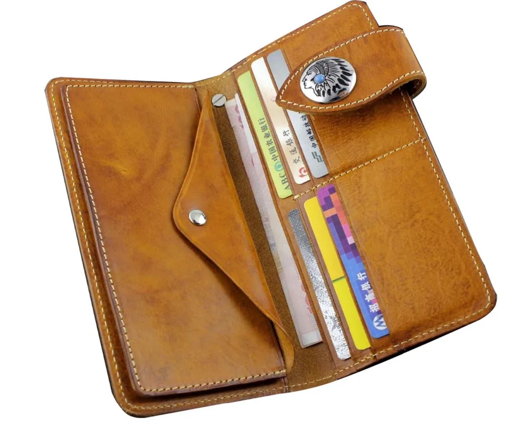 Мужской Длинный кошелек ручной работы из натуральной кожи в стиле хип-хоп с