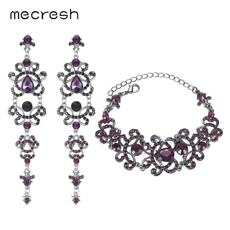 Mecresh Винтаж Фиолетовый/серебряный цвет свадебные ювелирные кристаллы бабочка