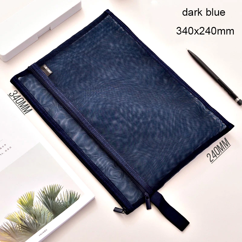 large dark blue A4 A5 двойной карман Футляр чехол из нейлоновой сетки документный файл мешок с застежкой-молнией больших Ёмкость, хранилище, сумочка, школьные канцелярские принадлежности 1 шт - Цвет: large dark blue