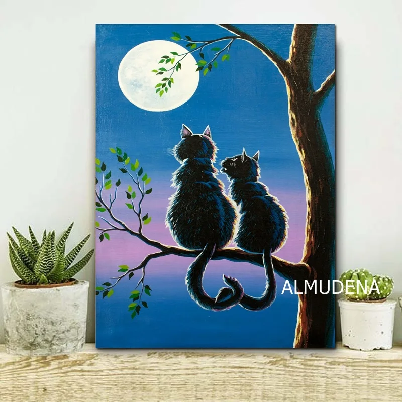 Животные искусство масло холст Картина кошки на ветка дерева Наклейка стену