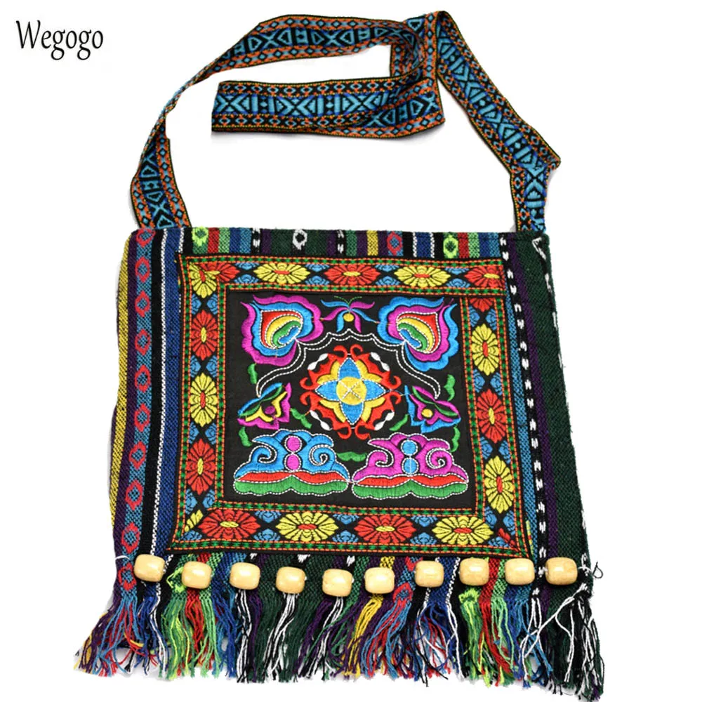 

Hmong Vintage Chinese National Style Ethnic Shoulder Bag Embroidery Boho Hippie Tassel Tote Messenger Bags