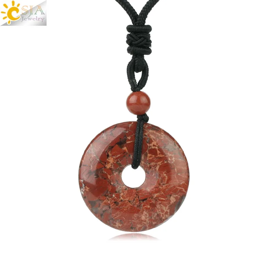 Breciated Jasper Csja натуральные драгоценные камни подвеска-пончик ожерелья для девочек рейки розовый кристалл тигровый глаз зеленый авантюрин мох Агаты для мужчин веревка S458 - Окраска металла: Breciated Jasper