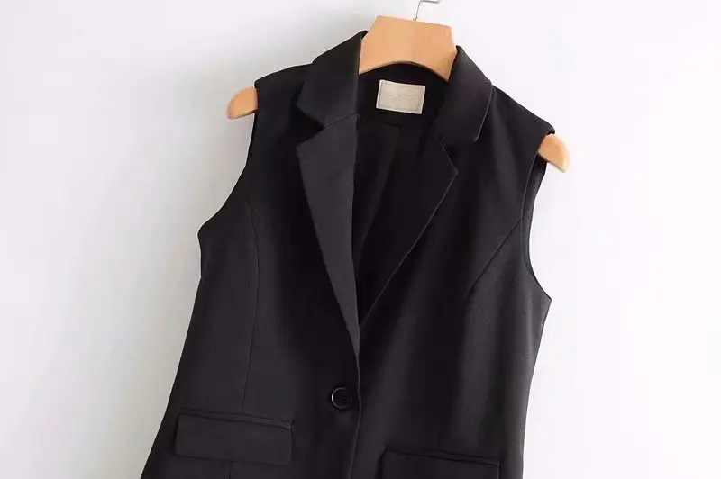Brief Black Split Women Vest Coat 2019 Korean Solid Turn Down Collar Single Breasted Flap Pockets Waistcoat femme colete Tops | Женская
