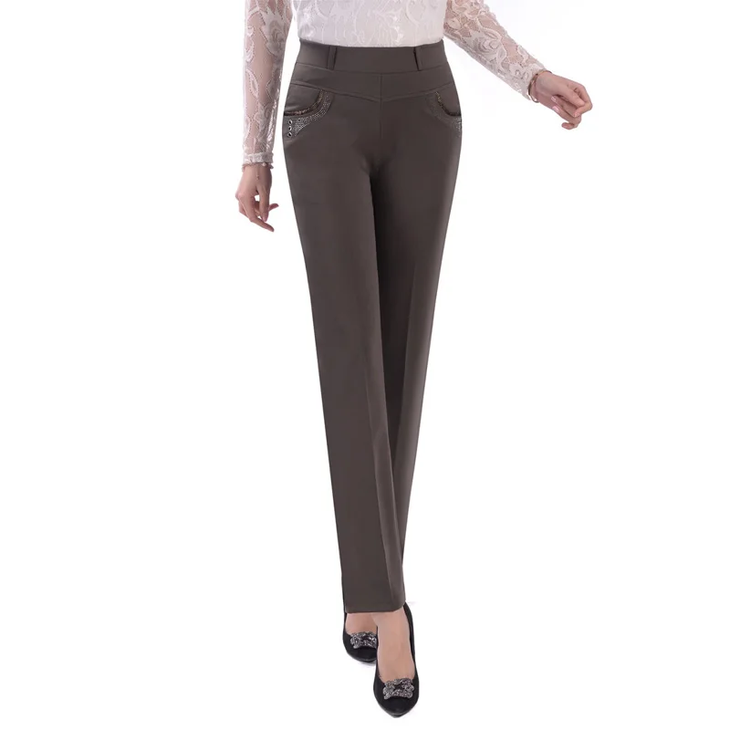 Брюки для женщин среднего возраста эластичные однотонные штаны с завышенной