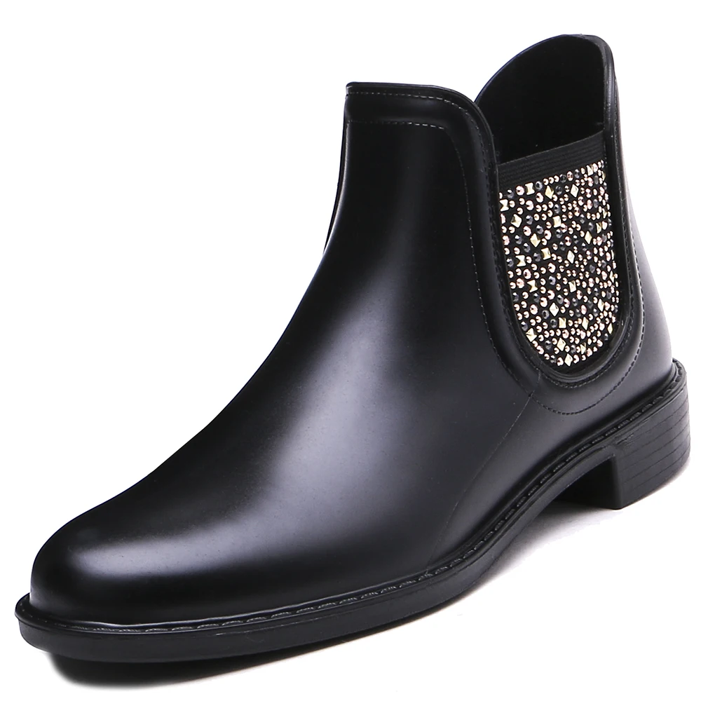 TONGPU Women's Ankle Boots Rhinestone Waterproof Rain Boots 15-313