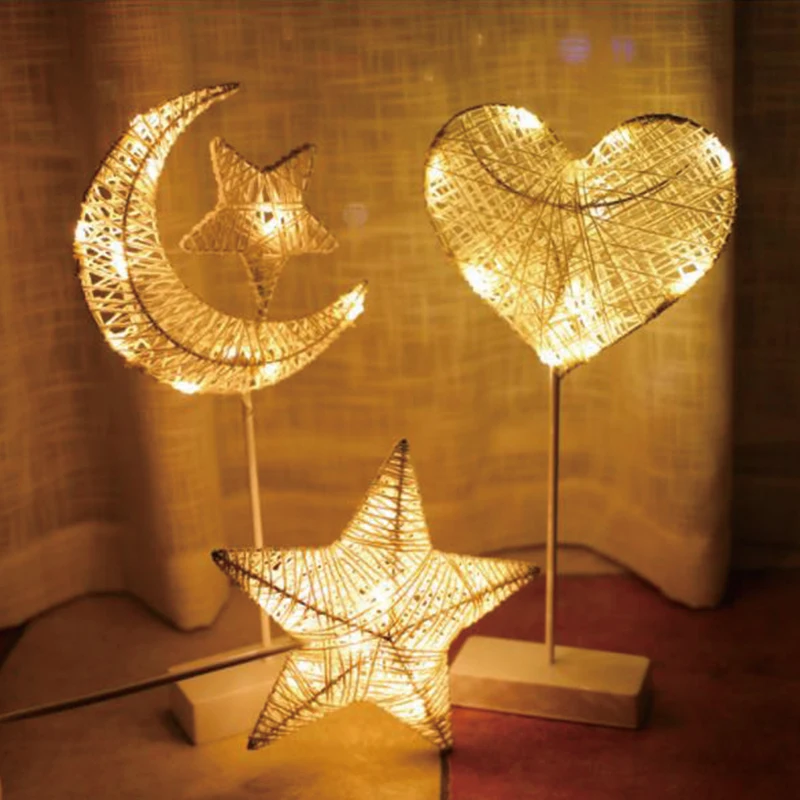 Звезда в форме сердца трава из ротанга тканый светодиодный ночник батарея