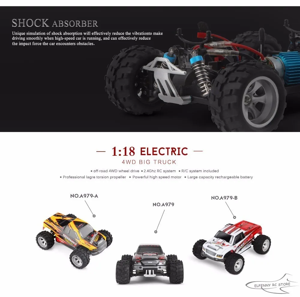 WLtoys A979-A RC гоночная машинка 2,4 ГГц 2CH 1:18 4WD багги для бездорожья 35 км/ч-RTR VS A959 A959-B A969 A969-B A979 A979-B