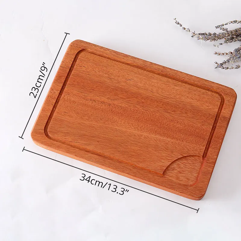34x 23x 2 cm Разделочная доска с желобком для сока-лучшая кухонная разделочная доска для стейка, многоцелевой толстый поднос для еды из дерева Sapele - Цвет: 34x 23x 2 cm
