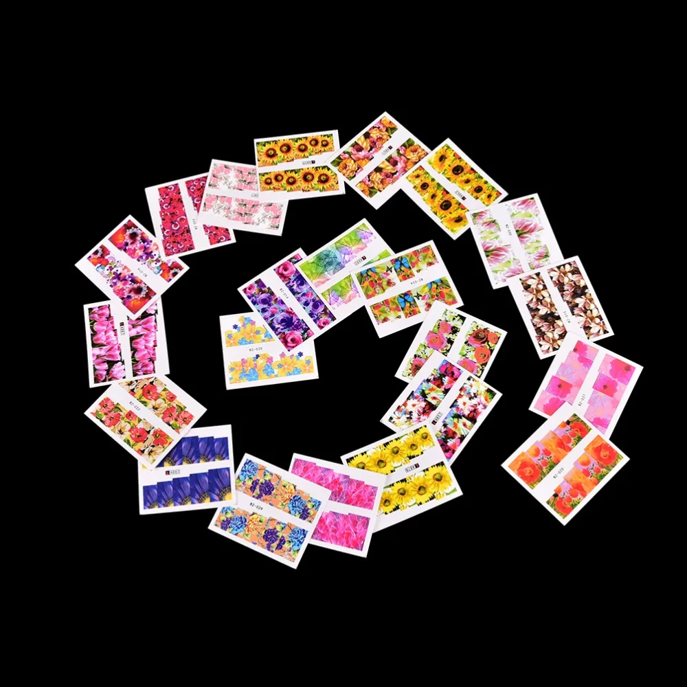 

High Quality 50 Sheets Summer Nail Art Designs Water Transfer Wraps Nail Sticker New Flower Tips Nail Decals Tools