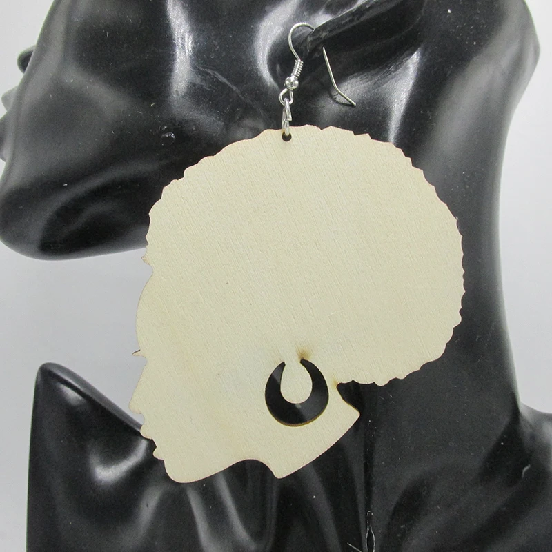 3 дюйма лазерная резка африканские афро голова деревянные серьги|wooden afro earrings|wooden