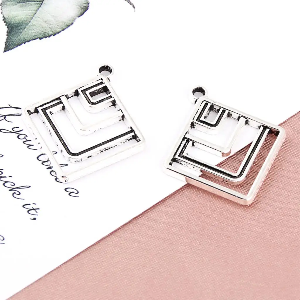 20 шт. квадратные геометрические Подвески серебристого цвета для женщин