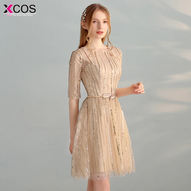 Vestidos de graduacion cortos 2018 Золотое платье для выпускного вечера настоящая фотография