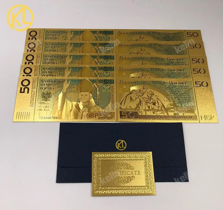 10 шт./лот Польша валюта изображение 24 К позолоченный купюра банкнота 500 PLN для чистого золота plastic Money Woth Collection - Цвет: Темно-синий