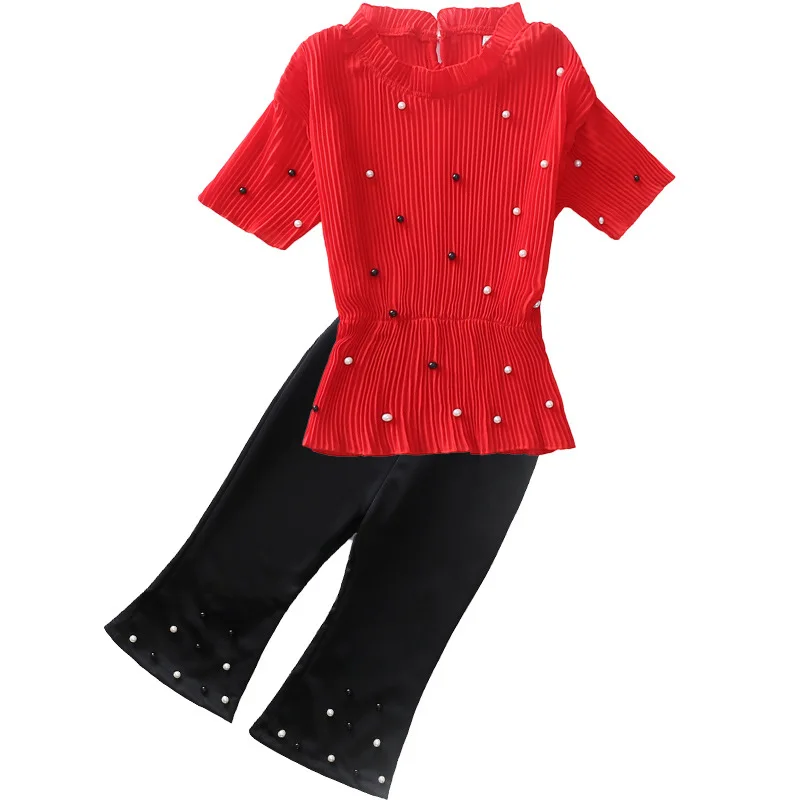 Детская летняя одежда для девочек шифоновый топ + штаны 2 предмета повседневная