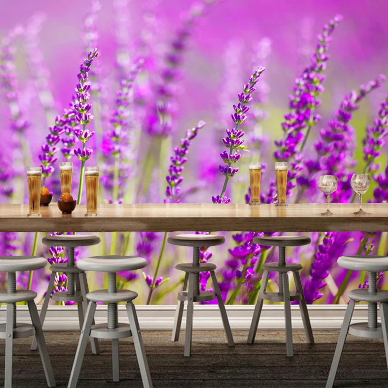 Большие современные обои лаванда природный пейзаж фрески для гостиной дивана