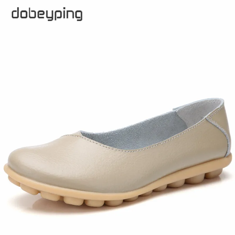 Beige Dobeyping/Новинка; сезон весна-осень; женская обувь из натуральной кожи на плоской подошве; женские лоферы с закрытым носком; прошитая женская обувь; большие размеры 35-44 - Цвет: Beige