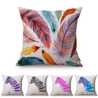 watercolor decoration sofa throw pillow case pink violet feather design zebra africa prairie animal cotton linen cushion cover