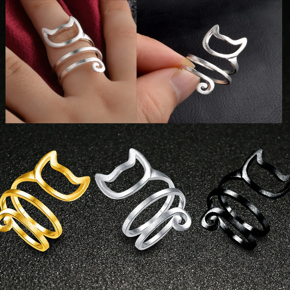 Кольцо регулируемое открытое с котенком посеребренное или золотое|ring adjustable|jewelry