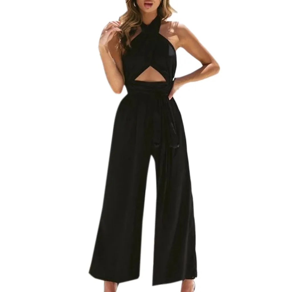 Женский Длинный комбинезон с широкими штанинами свободный элегантный офисный