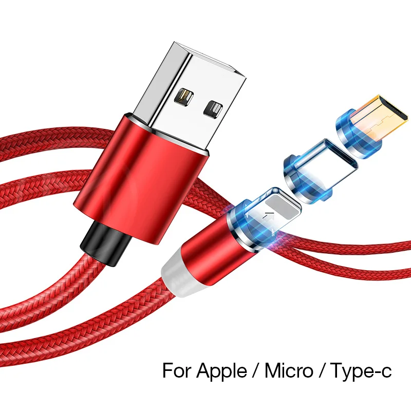 MOOJECAL светодиодный магнитный USB кабель для iPhone Xs Max 8 7 6 Plus usb type C кабель Micro USB кабель для samsung Xiaomi huawei USB C - Цвет: Red