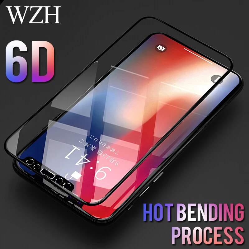 WZH полное покрытие закаленное стекло для iPhone X 6 7 8 Plus 6D изогнутая алюминиевая