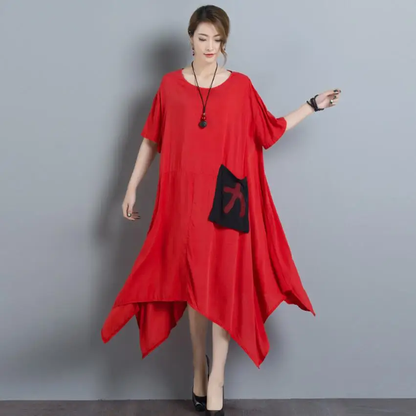 Платье из хлопка и льна Новинка лета 2018 длинное платье неправильной формы с