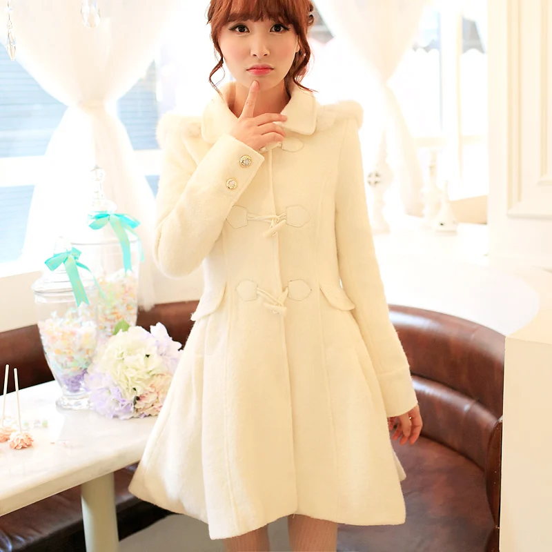 

Princess sweet lolita coat Flower Uncle Flash hat collar horn A word of tall waist long woollen overcoat UF79