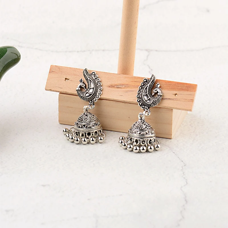 TopHanqi индийские цыганские украшения Jhumka, серебряные, Boho, винтажные Этнические женские серьги, полые Висячие серьги для женщин
