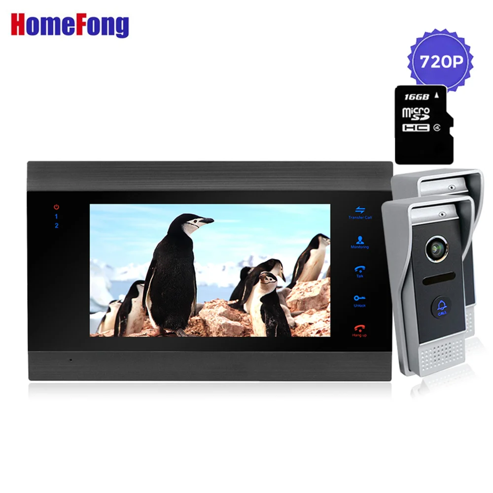 Homefong 7 дюймов AHD 720P широкоугольный видео домофон для частного дома запись